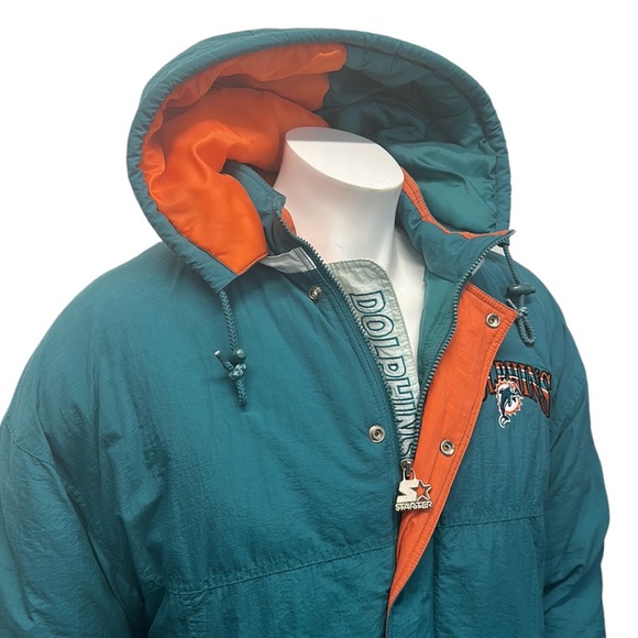 Vintage Miami Dolphins NFL Starter Full Embroidered Hooded Puffer Zip Jacket - Picture 11 of 16